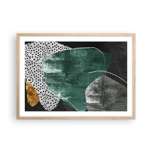 Plakat w ramie jasny dąb - Barwna abstrakcja z płatkiem złota - 70x50 cm