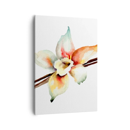 Obraz na płótnie - Akwarelowa ilustracja delikatnego kwiatu na gałązce - 50x70cm - Rozlana farbką słodycz - Nowoczesna dekoracja ścienna do salonu, kuchni i sypialni ARTTOR