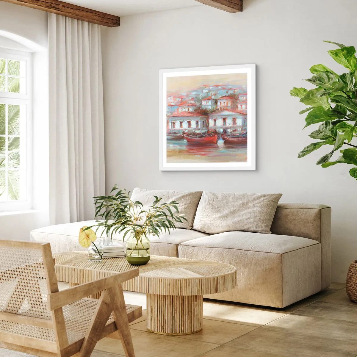 Plakat w białej ramie - Szczęśliwe miasteczko - 30x30 cm