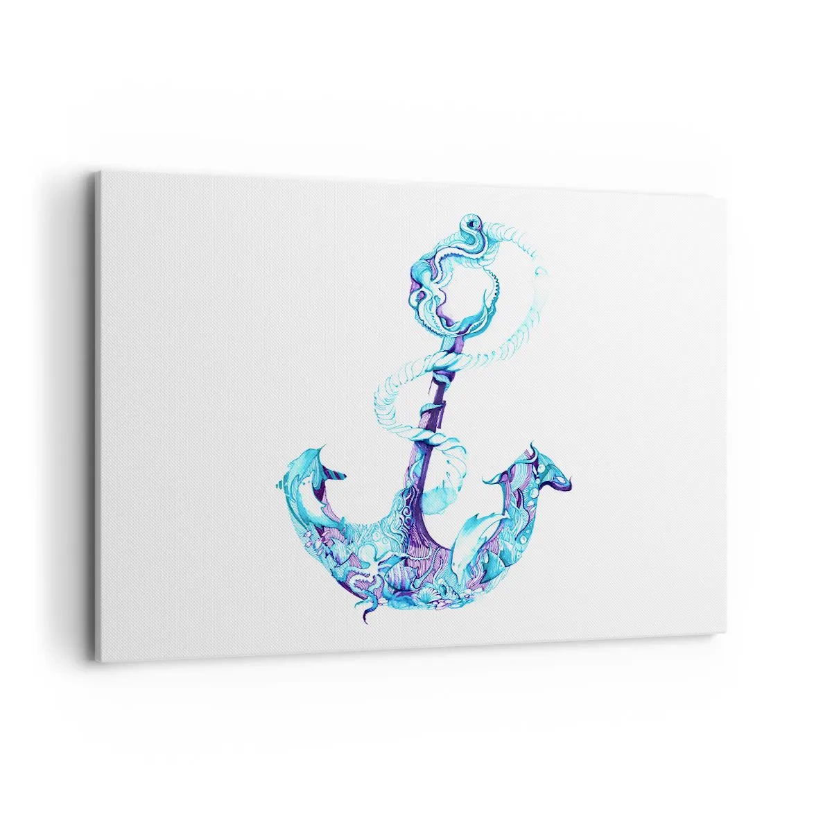 Obraz na płótnie - Abstrakcyjna kotwica w odcieniach błękitu z detalami morskimi - 100x70cm - Powiernica tajemnic morza - Nowoczesna dekoracja ścienna do salonu, kuchni i sypialni ARTTOR