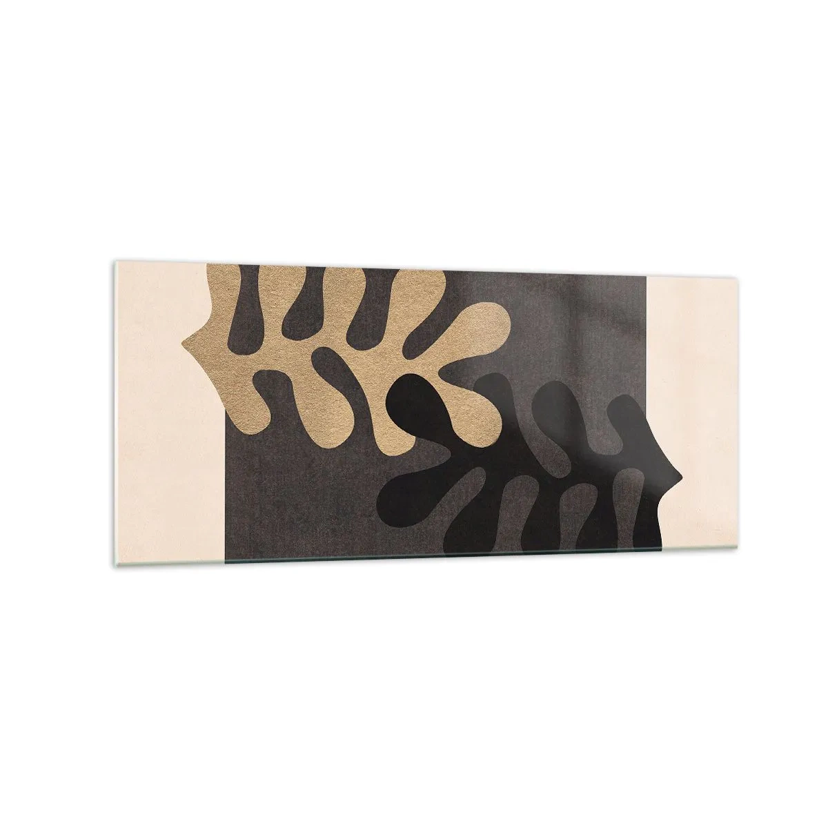 Obraz na szkle - Abstrakcyjne liście w czerni i beżu na prostokątnym tle - 120x50cm - Brak i dopełnienie - Nowoczesna dekoracja ścienna do salonu i sypialni ARTTOR