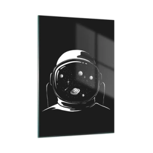 Obraz na szkle - Astronauta z gwiazdami i planetami w hełmie na czarnym tle - 50x70cm - Niezły widok - Nowoczesna dekoracja ścienna do salonu, kuchni i sypialni ARTTOR