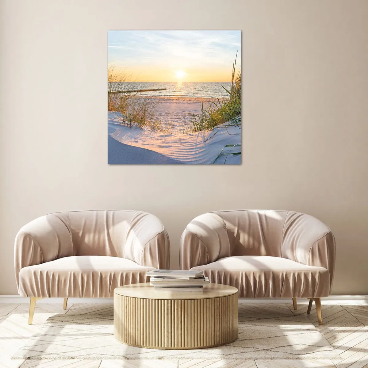 Obraz na szkle - Morza szum, ptaków śpiew, dzika plaża pośród traw… - 50x50 cm