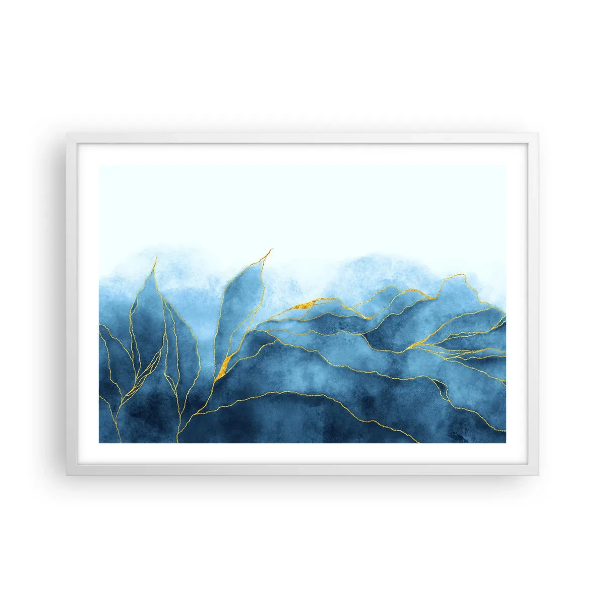 Plakat w białej ramie - Błękit w złocie - 70x50 cm
