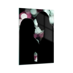 Obraz na szkle - Sylwetki pary na tle kolorowych świateł bokeh - 70x100cm - Tak! - Nowoczesna dekoracja ścienna do salonu i sypialni ARTTOR