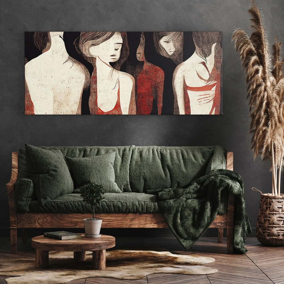 Obraz na płótnie - Artystyczne postacie w abstrakcyjnej kompozycji - 140x50cm - Madonny z ciemności - Nowoczesna dekoracja ścienna do salonu i sypialni ARTTOR