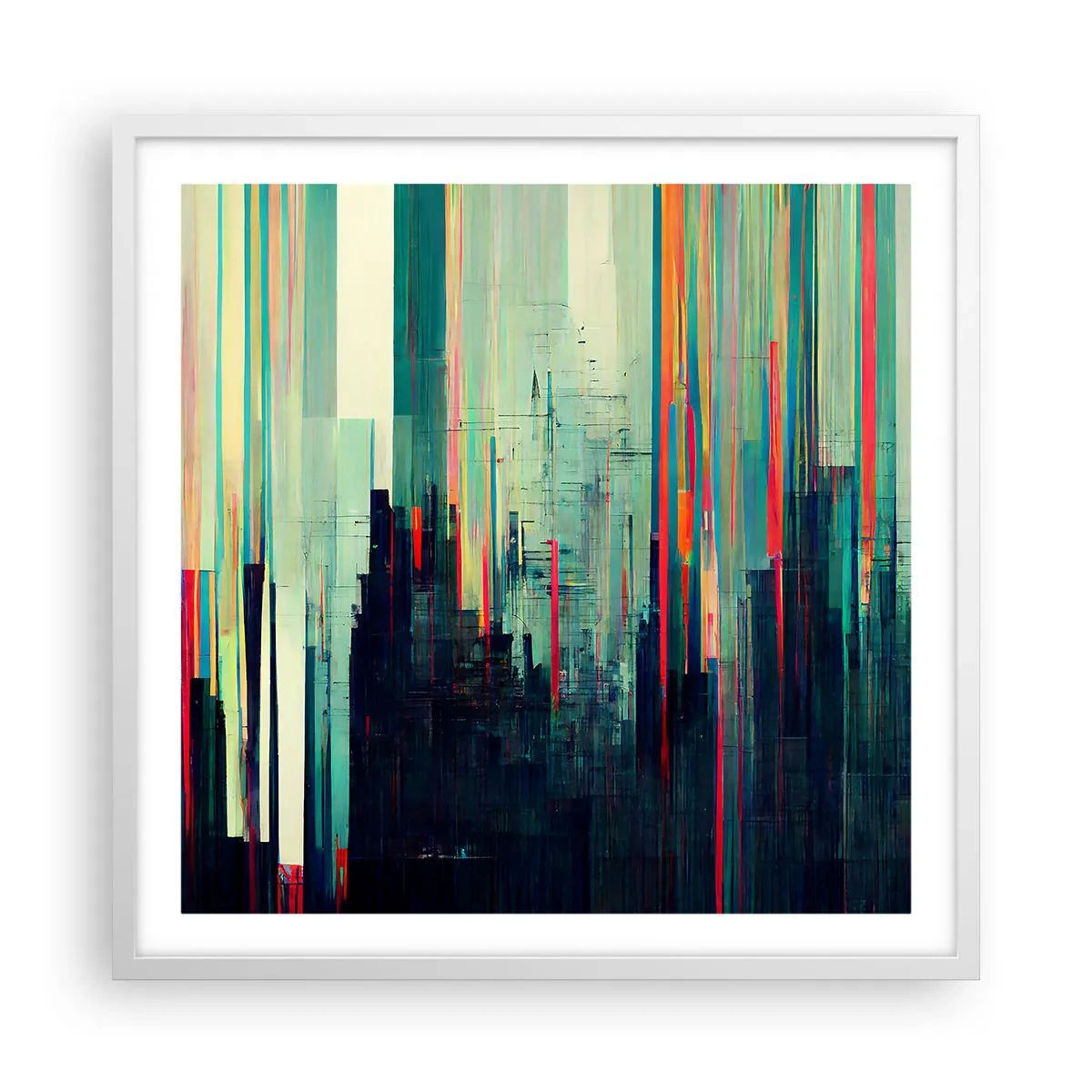Plakat w białej ramie - Futurystyczne miasto - 60x60 cm