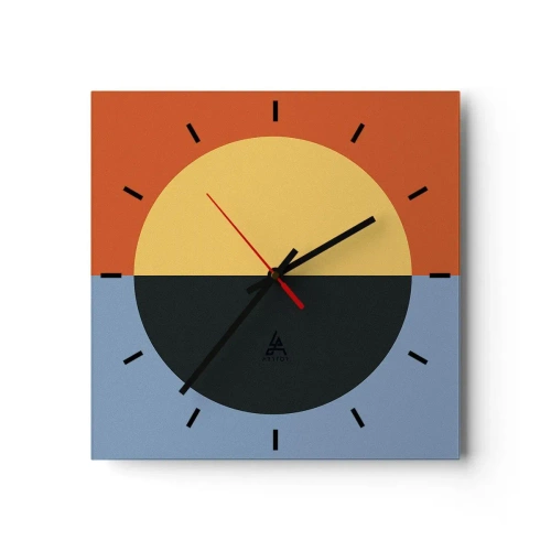 Zegar ścienny - Abstrakcja geometryczna z kontrastowymi kolorami - 30x30cm - Kompozycja ciepła i chłodu - Nowoczesna dekoracja ścienna do salonu i sypialni ARTTOR