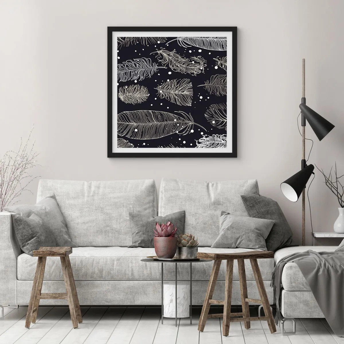 Plakat w czarnej ramie - Pierzasta koronka - 30x30 cm