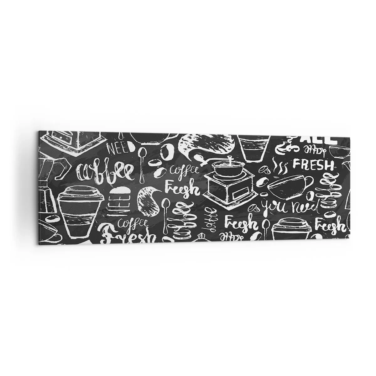 Obraz na płótnie - Stylowa grafika kawowa na czarnym tle - 160x50cm - All you need is… - Nowoczesna dekoracja ścienna do salonu i sypialni ARTTOR