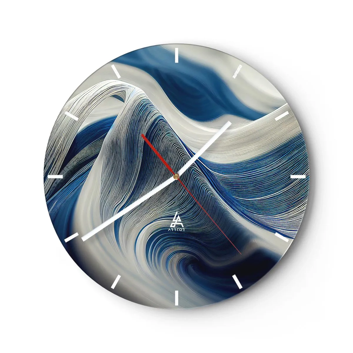 Zegar ścienny - Dynamiczne wiry w odcieniach błękitu i bieli o falistym układzie - 30x30cm - Płynność błękitu i bieli - Nowoczesna dekoracja ścienna do salonu, kuchni i sypialni ARTTOR