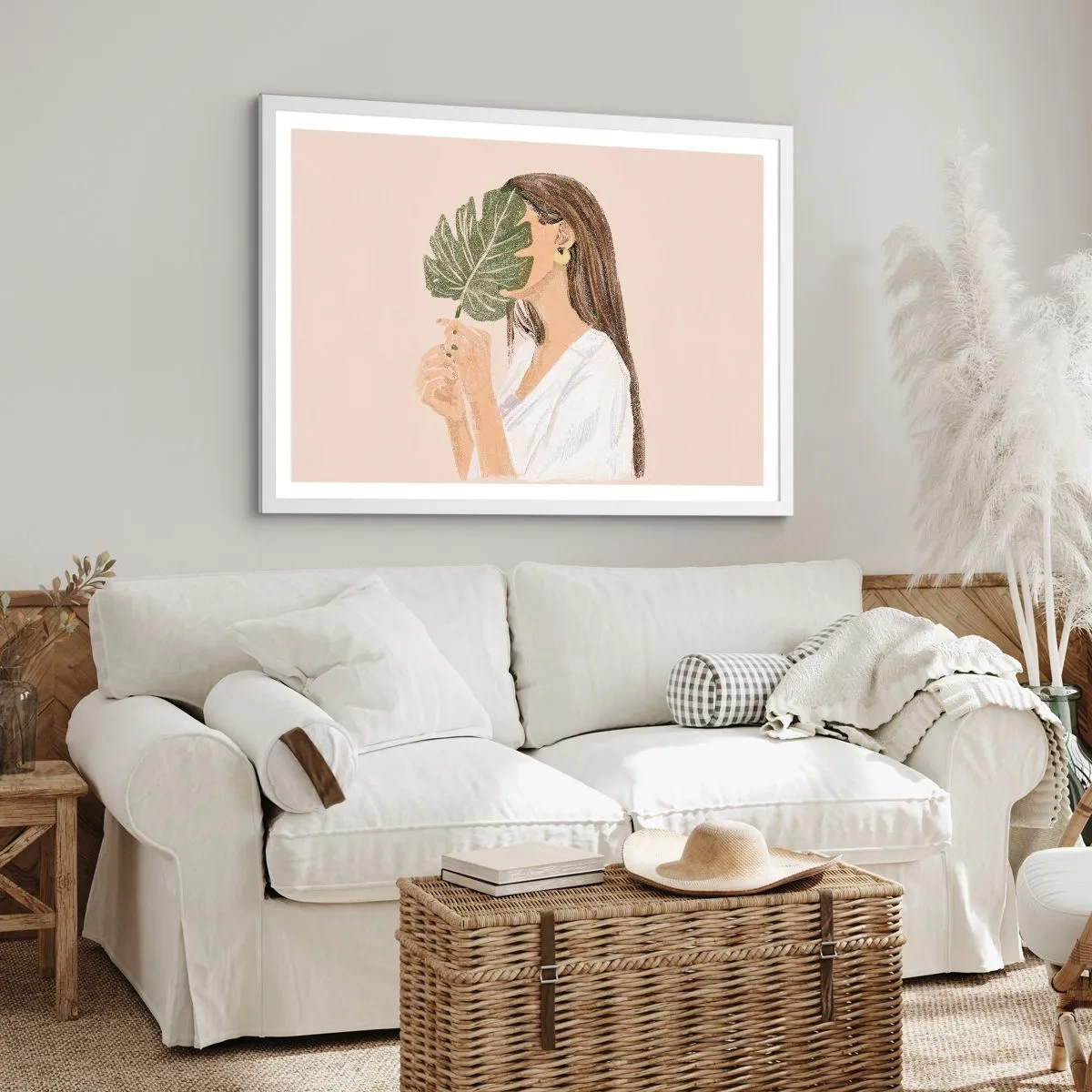Plakat w białej ramie - Tajemniczy portret z wachlarzem - 40x30 cm