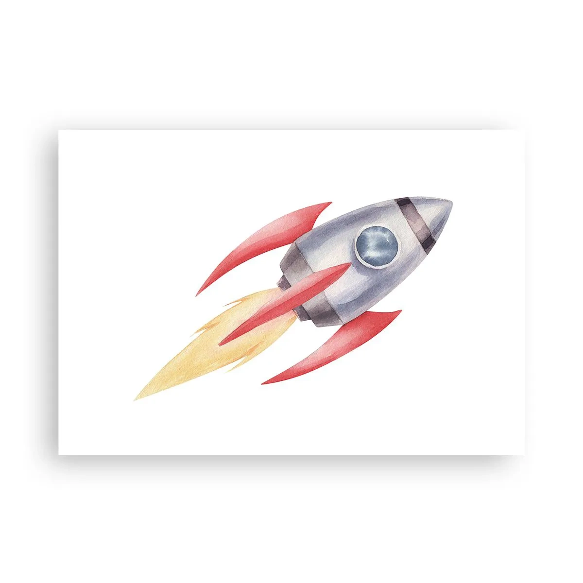 Plakat - Rakieta w stylu akwarelowym na białym tle - 100x70cm - Wyżej, prędzej, dalej - Nowoczesna dekoracja ścienna do salonu i sypialni ARTTOR