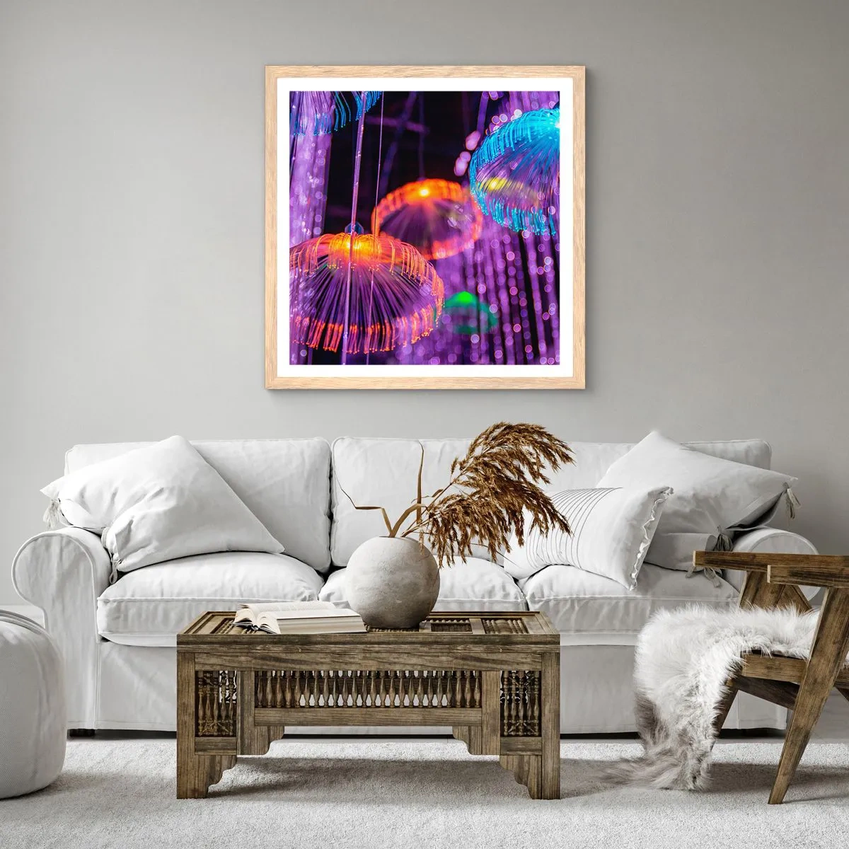 Plakat w ramie jasny dąb - Świetlna fontanna - 50x50 cm
