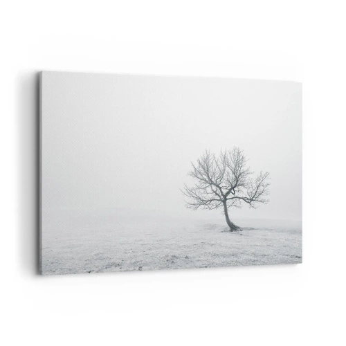 Obraz na płótnie - Samotne drzewo w zimowej mgle na pustym polu - 100x70cm - Przeciw nicości - Nowoczesna dekoracja ścienna do salonu, kuchni i sypialni ARTTOR
