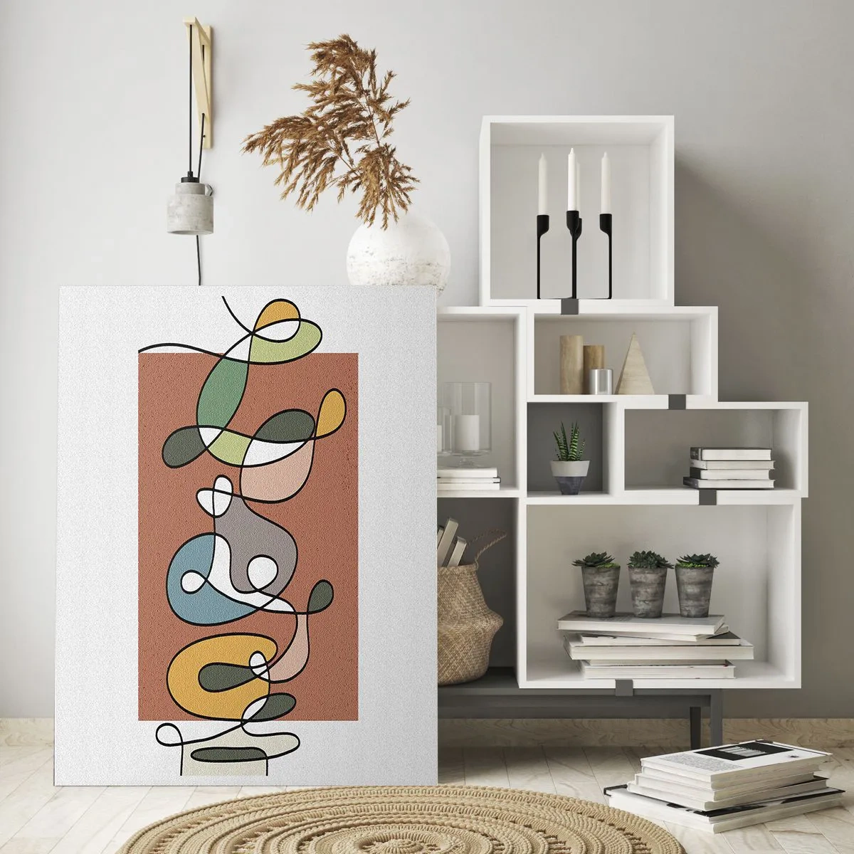 Obraz na szkle - Kompozycja abstrakcyjnych linii i kształtów w harmonijnych kolorach ziemi - 80x120cm - Abstrakcja: kolorowy pląs - Nowoczesna dekoracja ścienna do salonu i sypialni ARTTOR