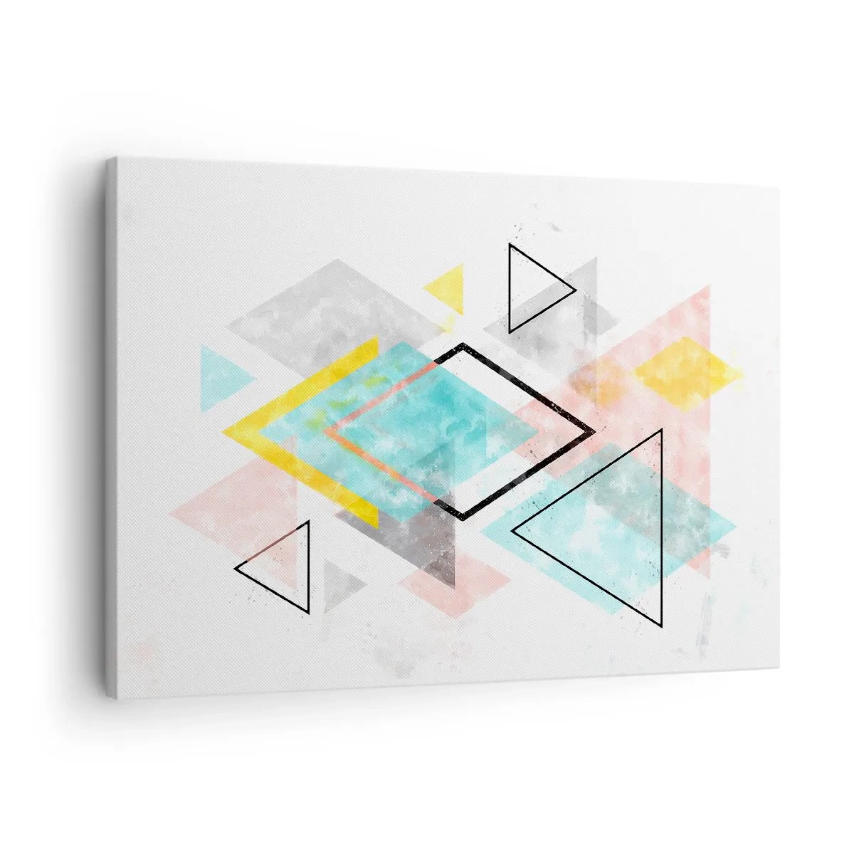 Obraz na płótnie - Kolorowe geometryczne wzory na białym tle - 70x50cm - Igraszka geometryczna - Nowoczesna dekoracja ścienna do salonu i sypialni ARTTOR