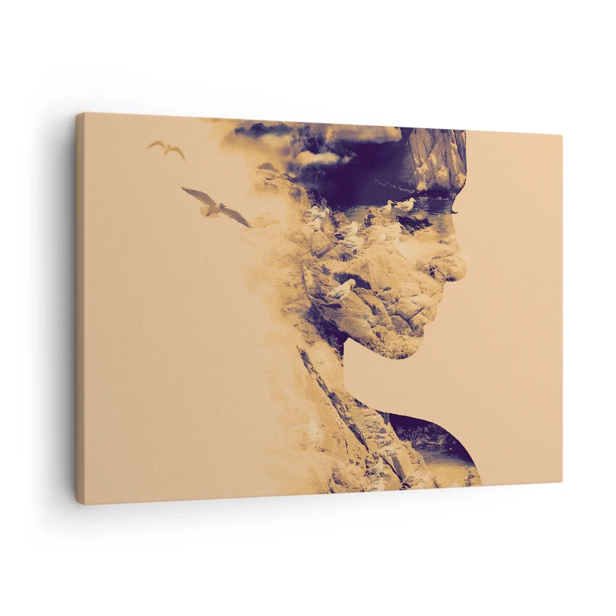 Obraz na płótnie - Profil kobiety z naturą w tle w ciepłych tonach - 70x50cm - Piękna z natury - Nowoczesna dekoracja ścienna do salonu i sypialni ARTTOR