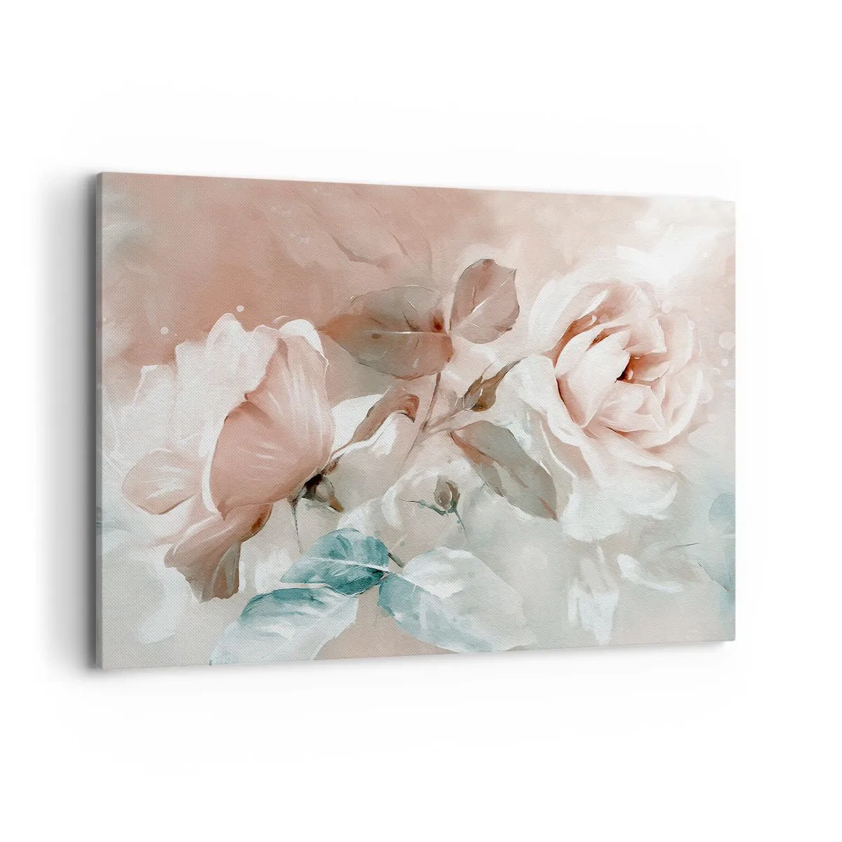 Obraz na płótnie - Delikatne róże w pastelowych odcieniach na jasnym tle - 100x70cm - Duch romantyzmu - Nowoczesna dekoracja ścienna do salonu, kuchni i sypialni ARTTOR