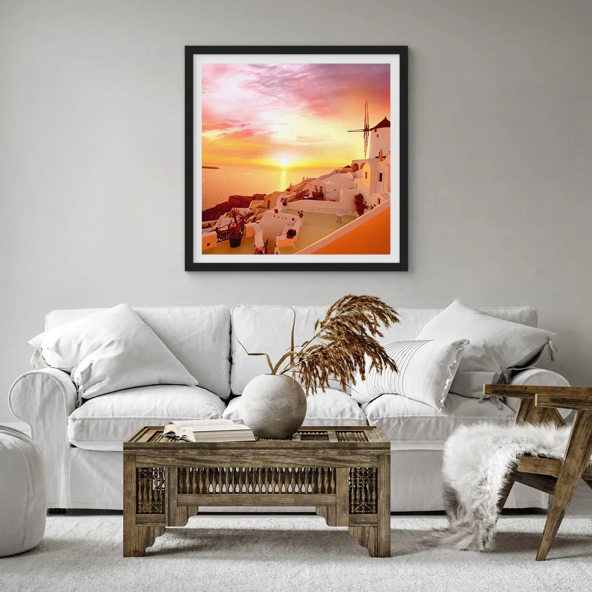 Plakat w czarnej ramie - Rozpłynąć się w bieli i złocie - 40x40 cm