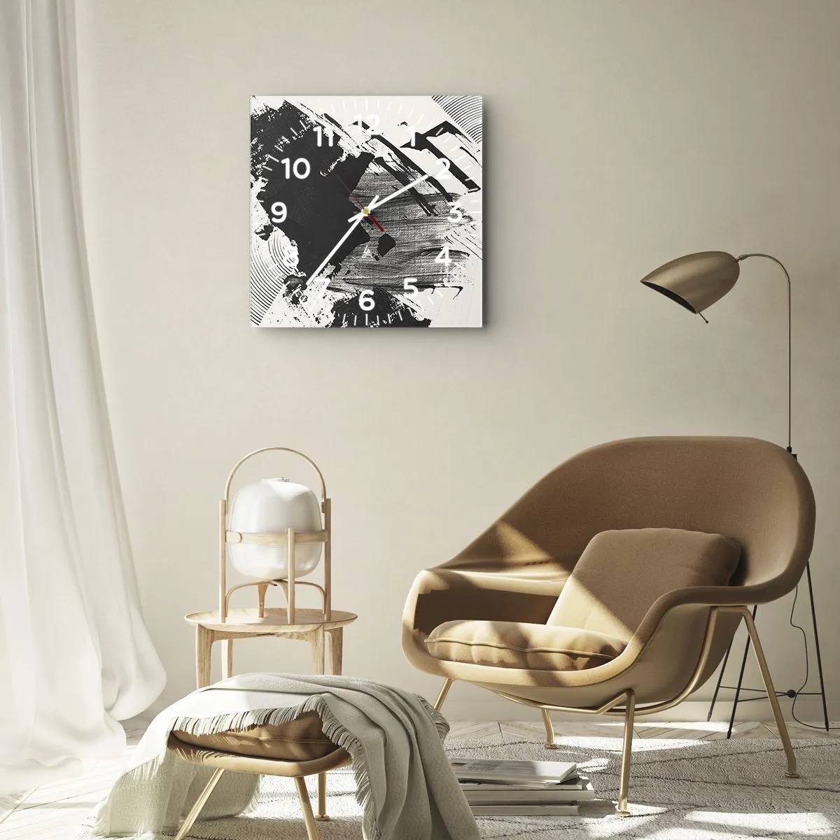 Zegar ścienny - Abstrakcja – ekspresja czerni - 40x40 cm