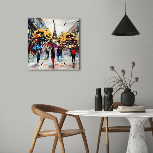 Zegar ścienny - Jesienny spacer w Paryżu z widokiem na wieżę Eiffla - 30x30cm - Jesienią szczególnie piękny - Nowoczesna dekoracja ścienna do salonu i sypialni ARTTOR