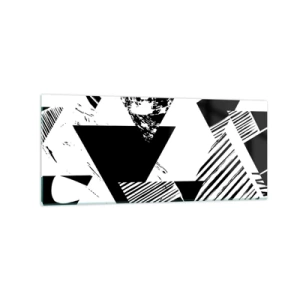 Obraz na szkle - Geometryczne wzory w czarno-białej minimalistycznej formie - 120x50cm - Deszcz trójkątów - Nowoczesna dekoracja ścienna do salonu i sypialni ARTTOR