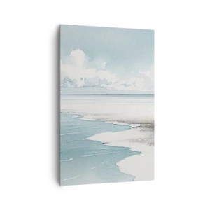 Obraz na płótnie - Spokojne morze i plaża w jasnych odcieniach błękitu - 80x120cm - Łagodny przypływ - Nowoczesna dekoracja ścienna do salonu i sypialni ARTTOR