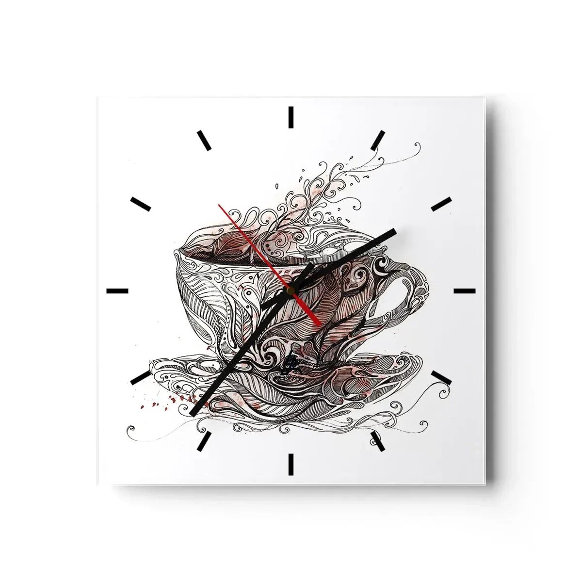 Zegar ścienny - Dekoracyjna filiżanka z kawą o artystycznym wzorze - 30x30cm - Herbata dobra na wszystko - Nowoczesna dekoracja ścienna do salonu i sypialni ARTTOR