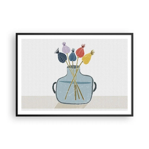 Plakat w czarnej ramie - Kolorowe suche kwiaty w wazonie na białym tle - 100x70cm - Jak makiem zasiał - Nowoczesna dekoracja ścienna do salonu i sypialni ARTTOR