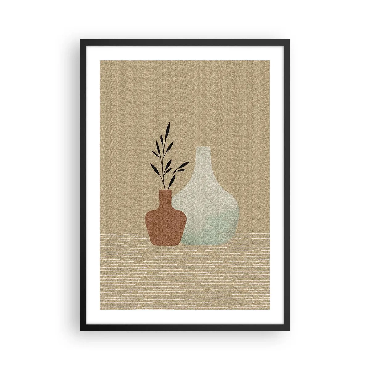 Plakat w czarnej ramie - Ilustracja ceramicznych wazonów w stonowanych kolorach - 50x70cm - Wazon i jego idea - Nowoczesna dekoracja ścienna do salonu i sypialni ARTTOR