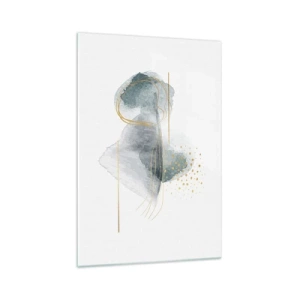 Obraz na szkle - Abstrakcyjna kompozycja w odcieniach turkusu i złota - 70x100cm - O związkach szarości i złota - Nowoczesna dekoracja ścienna do salonu i sypialni ARTTOR