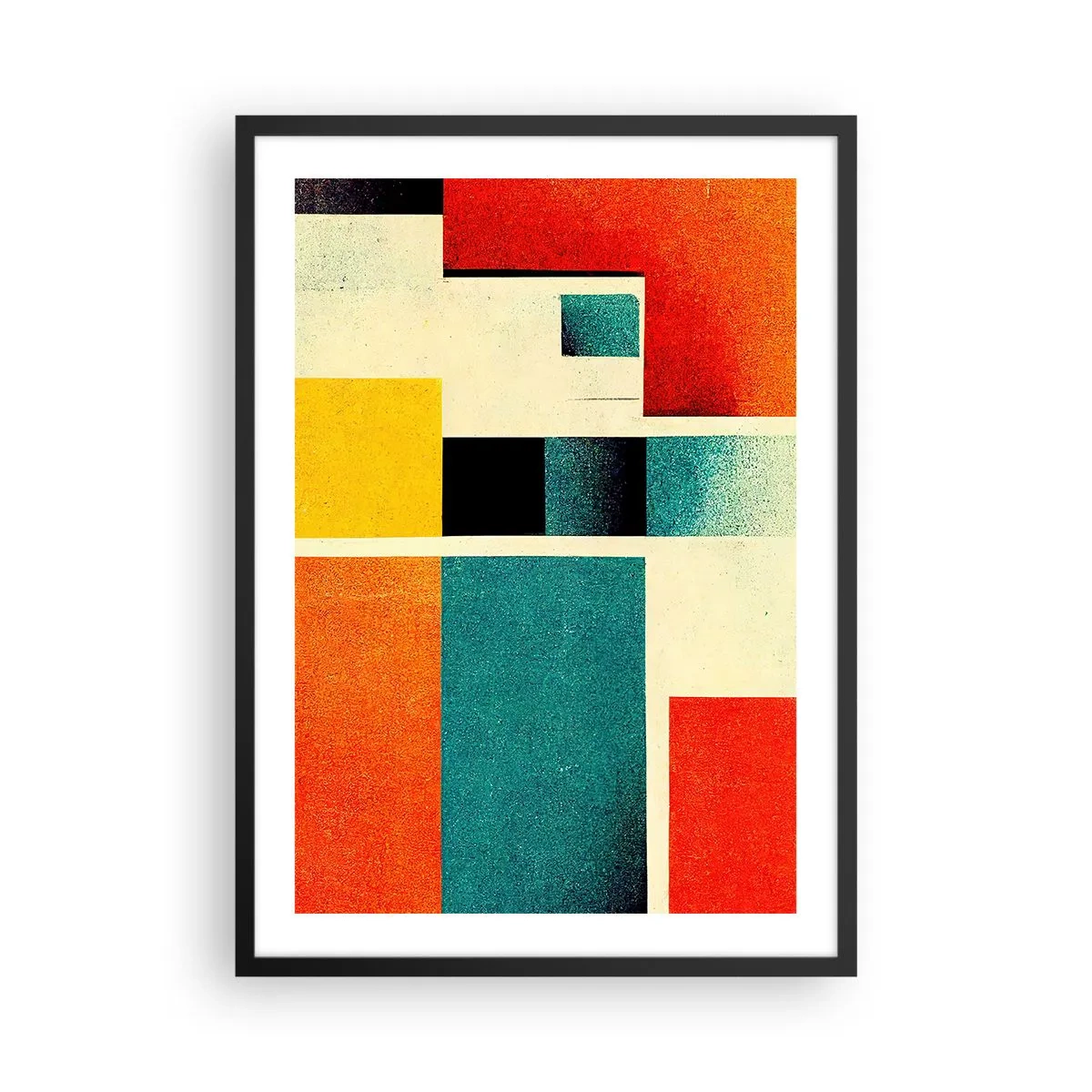 Plakat w czarnej ramie - Geometryczna abstrakcja w stylu modernistycznym - 50x70cm - Abstrakcja geometryczna – dobra energia - Nowoczesna dekoracja ścienna do salonu i sypialni ARTTOR