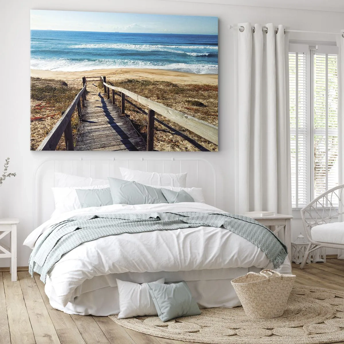 Obraz na płótnie - Drewniana ścieżka prowadząca na plażę - 70x50cm - Biegnij! - Nowoczesna dekoracja ścienna do salonu i sypialni ARTTOR