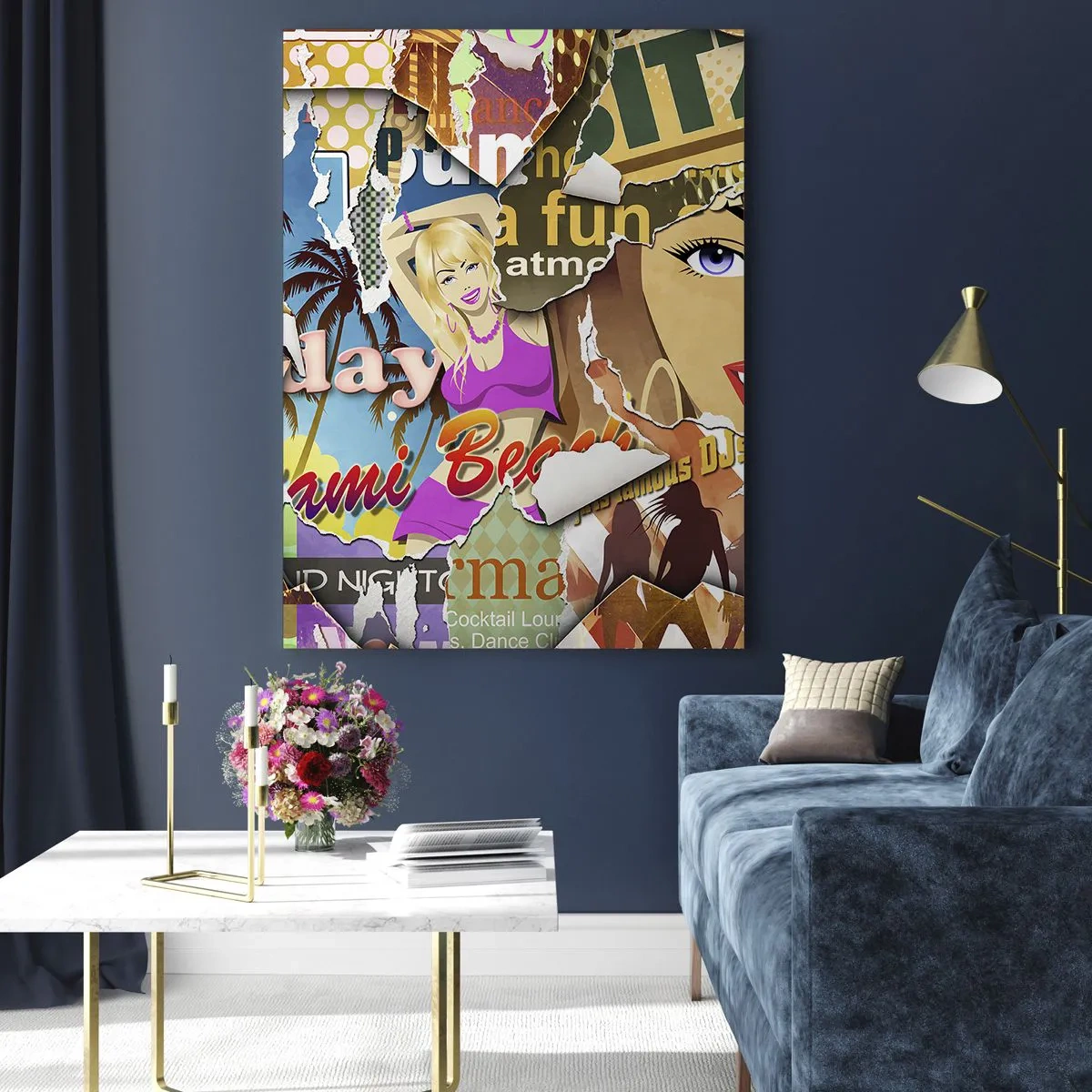 Obraz na szkle - Kolorowy kolaż retro z plakatami i grafiką - 50x70cm - Wakacyjne retrospekcje - Nowoczesna dekoracja ścienna do salonu, kuchni i sypialni ARTTOR
