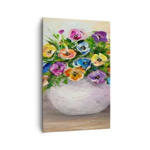 Obraz na płótnie - Kolorowy bukiet kwiatów w białym wazonie - 80x120cm - Martwa natura z białym wazonem - Nowoczesna dekoracja ścienna do salonu i sypialni ARTTOR