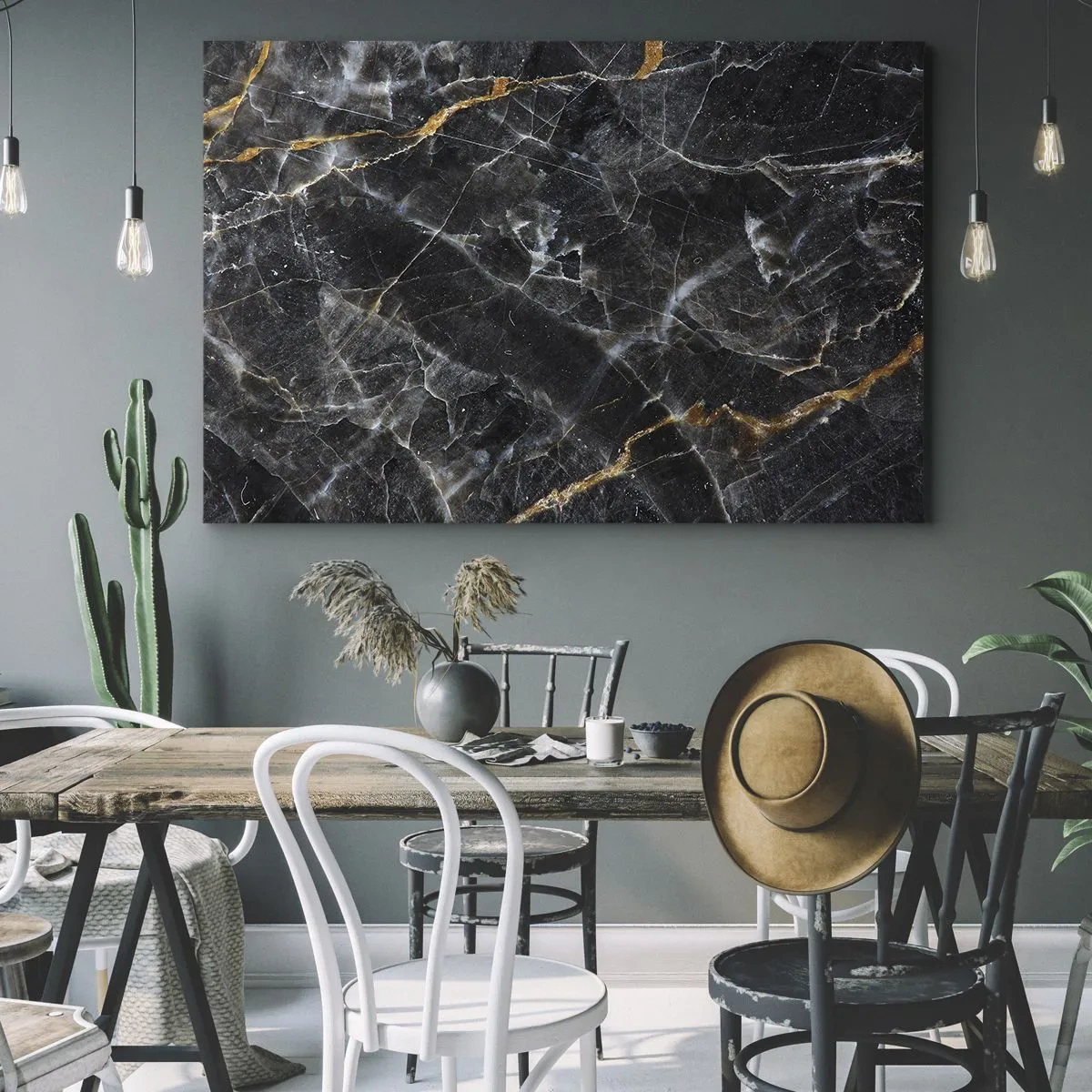 Obraz na płótnie - Czarno-złote detale marmurowej powierzchni - 70x50cm - Wewnętrzne życie kamienia - Nowoczesna dekoracja ścienna do salonu i sypialni ARTTOR