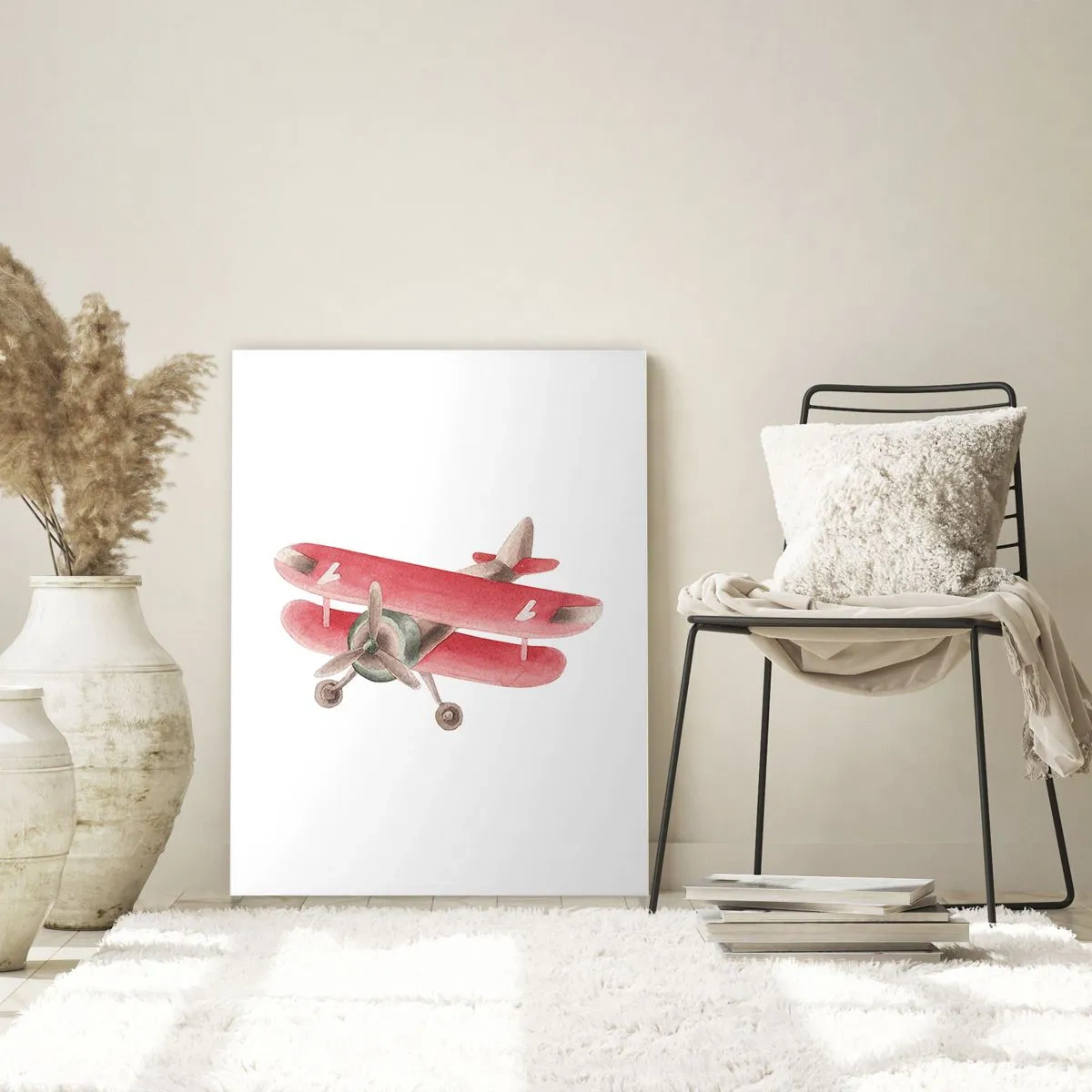 Obraz na szkle - Dwupłatowiec w stylu retro w odcieniach czerwieni - 50x70cm - Gotowy do wysokich lotów - Nowoczesna dekoracja ścienna do salonu, kuchni i sypialni ARTTOR