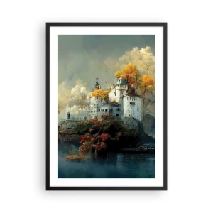 Plakat w czarnej ramie - Zamek na skale otoczony jesiennym pejzażem - 50x70cm - Początek romantycznej opowieści - Nowoczesna dekoracja ścienna do salonu i sypialni ARTTOR