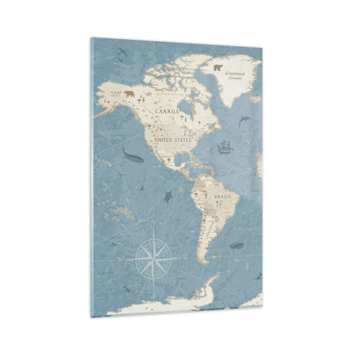 Obraz na szkle - Dekoracyjna mapa świata w odcieniach niebieskiego i beżu - 80x120cm - Świat w zasięgu ręki - Nowoczesna dekoracja ścienna do salonu i sypialni ARTTOR