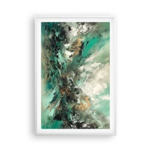 Plakat w białej ramie - Szmaragdowo-czarna kipiel - 61x91 cm