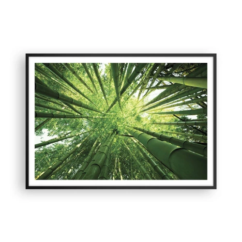 Plakat w czarnej ramie - Widok w górę przez zielony bambusowy gaj - 100x70cm - W bambusowym gaju - Nowoczesna dekoracja ścienna do salonu i sypialni ARTTOR