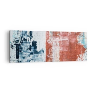 Obraz na płótnie - Abstrakcja w biało-niebieskich i ceglanych barwach - 140x50cm - Abstrakcyjne pół na pół - Nowoczesna dekoracja ścienna do salonu i sypialni ARTTOR