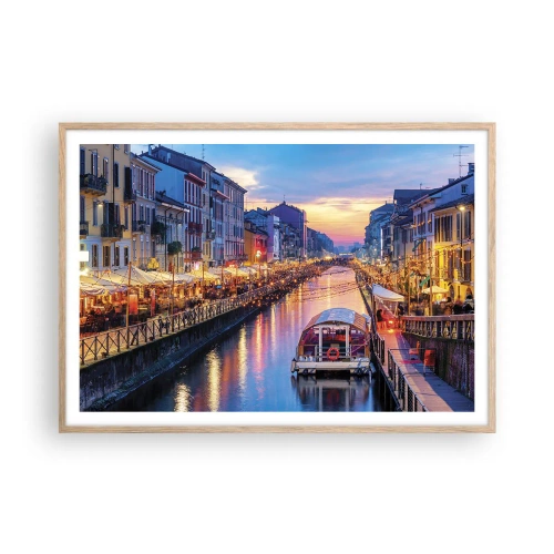 Plakat w ramie jasny dąb - Wieczór światła i zabawy - 100x70 cm