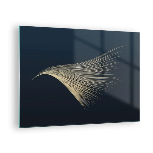 Obraz na szkle - Złota linia przypominająca skrzydło na granatowym tle - 70x50cm - Jak anioła włos - Nowoczesna dekoracja ścienna do salonu i sypialni ARTTOR