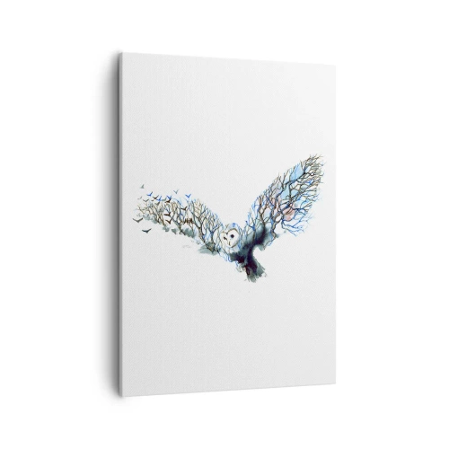 Obraz na płótnie - Sowa wśród gałęzi - 50x70cm - Na skrzydłach lasu - Nowoczesna dekoracja ścienna do salonu, kuchni i sypialni ARTTOR