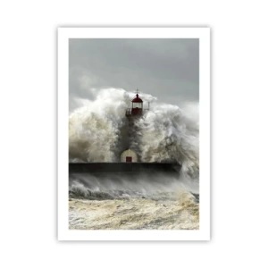 Plakat - Latarnia morska otoczona wzburzonymi falami - 50x70cm - Gniew oceanu - Nowoczesna dekoracja ścienna do salonu, kuchni i sypialni ARTTOR