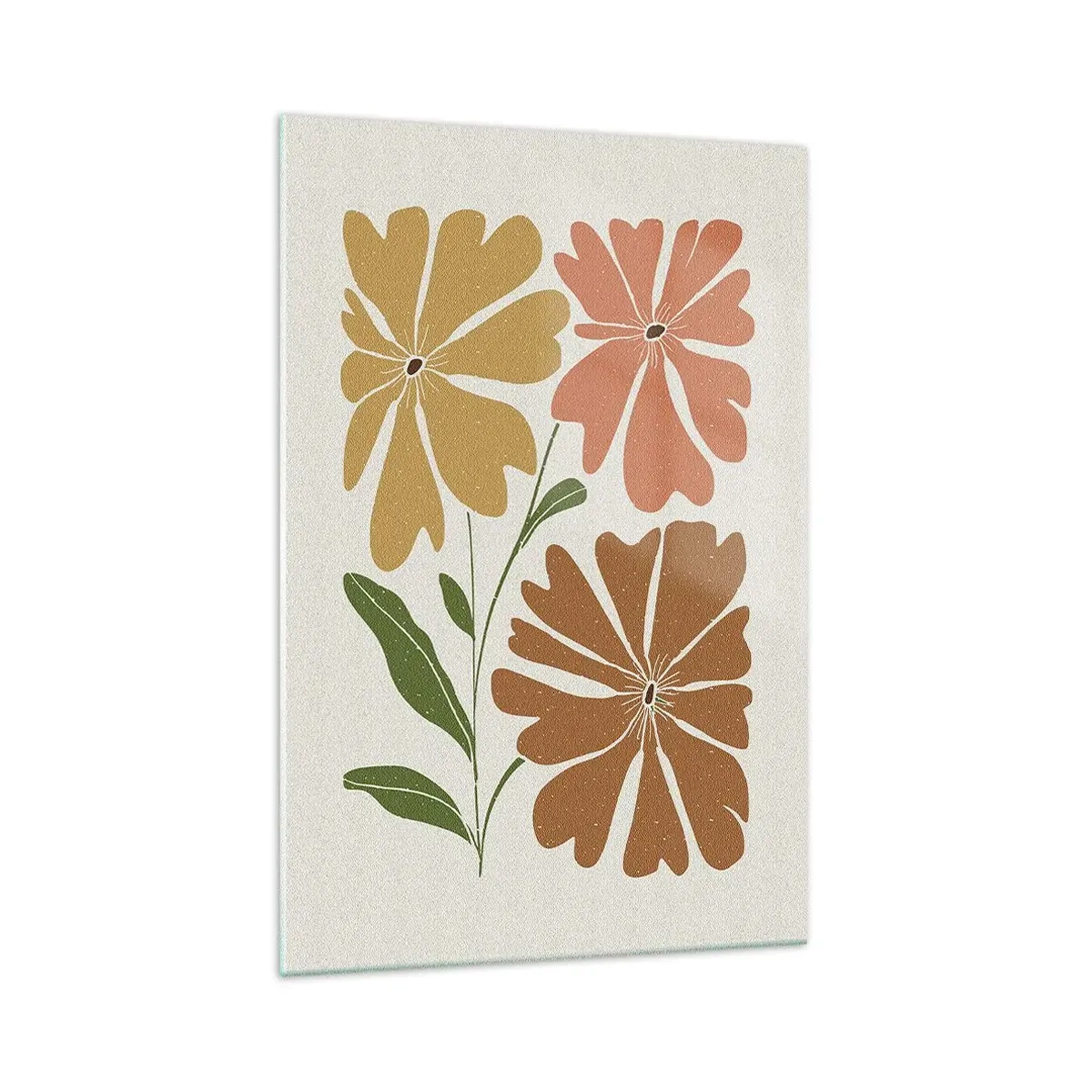 Obraz na szkle - Trzy kwiaty w ciepłych barwach na jasnym tle - 70x100cm - Natura i geometria - Nowoczesna dekoracja ścienna do salonu i sypialni ARTTOR