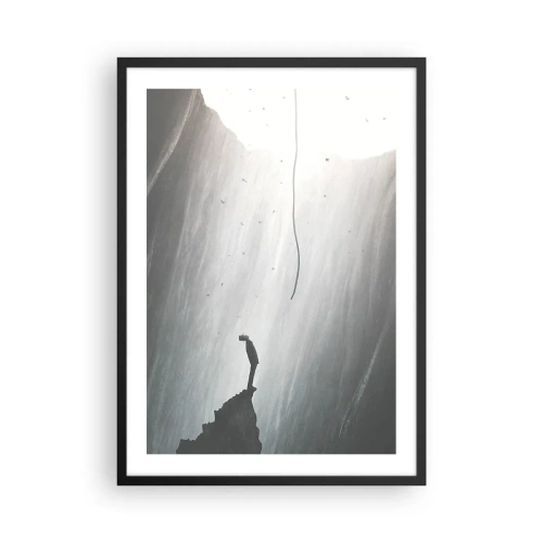 Plakat w czarnej ramie - Postać na krawędzi urwiska w świetle przepaści - 50x70cm - Zawsze jest jakieś wyjście - Nowoczesna dekoracja ścienna do salonu i sypialni ARTTOR