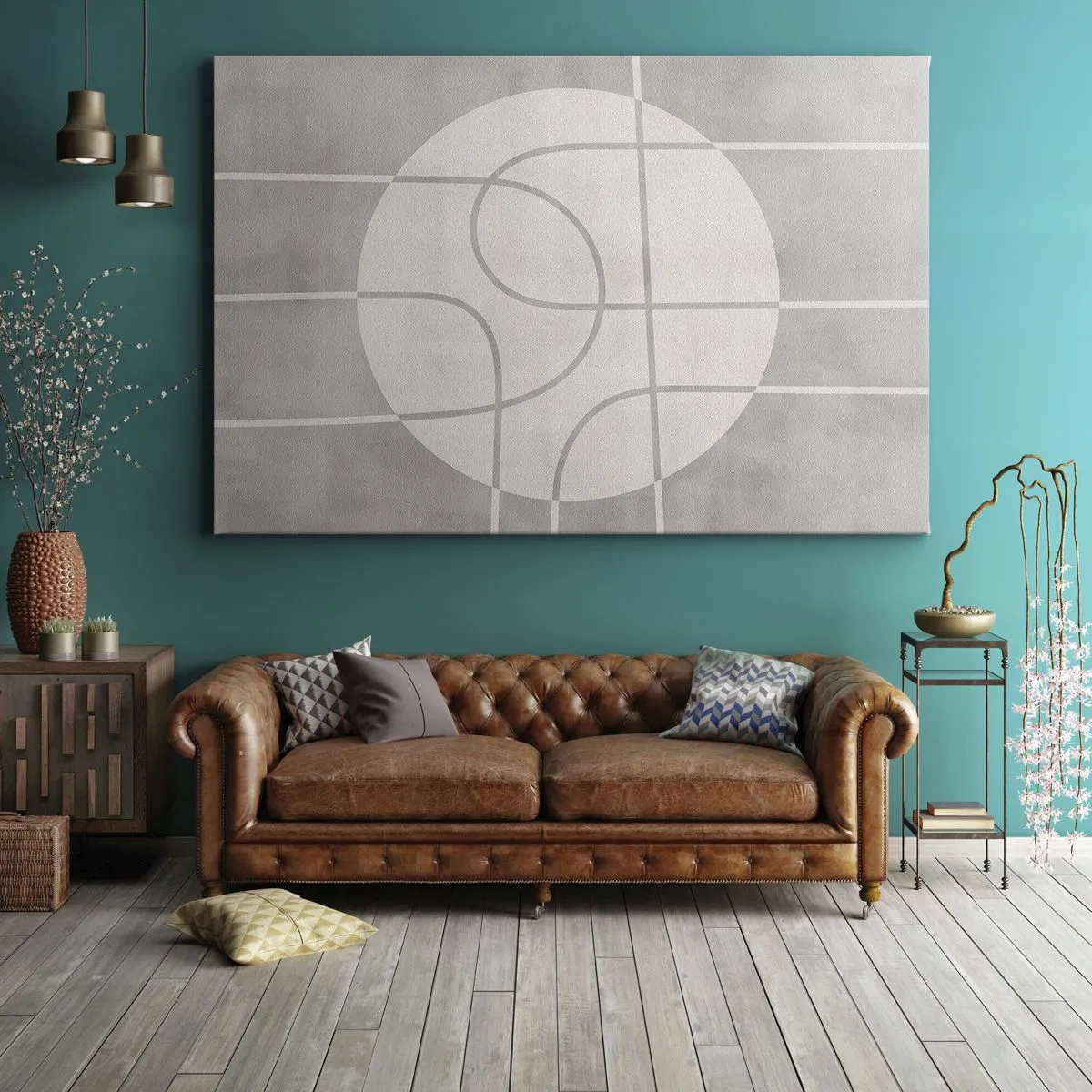 Obraz na płótnie - Geometryczny wzór w odcieniach szarości i bieli - 100x70cm - Koliście i na wprost - Nowoczesna dekoracja ścienna do salonu, kuchni i sypialni ARTTOR